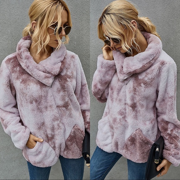 Stunning Mystery Tops - 🍁🆕Dust Rose Tie Dye Sherpa Fleece Pullover